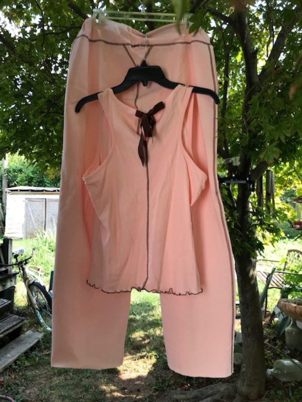 Jennifer Lopez Peach Two-Piece Pajama Set with Brown Trim